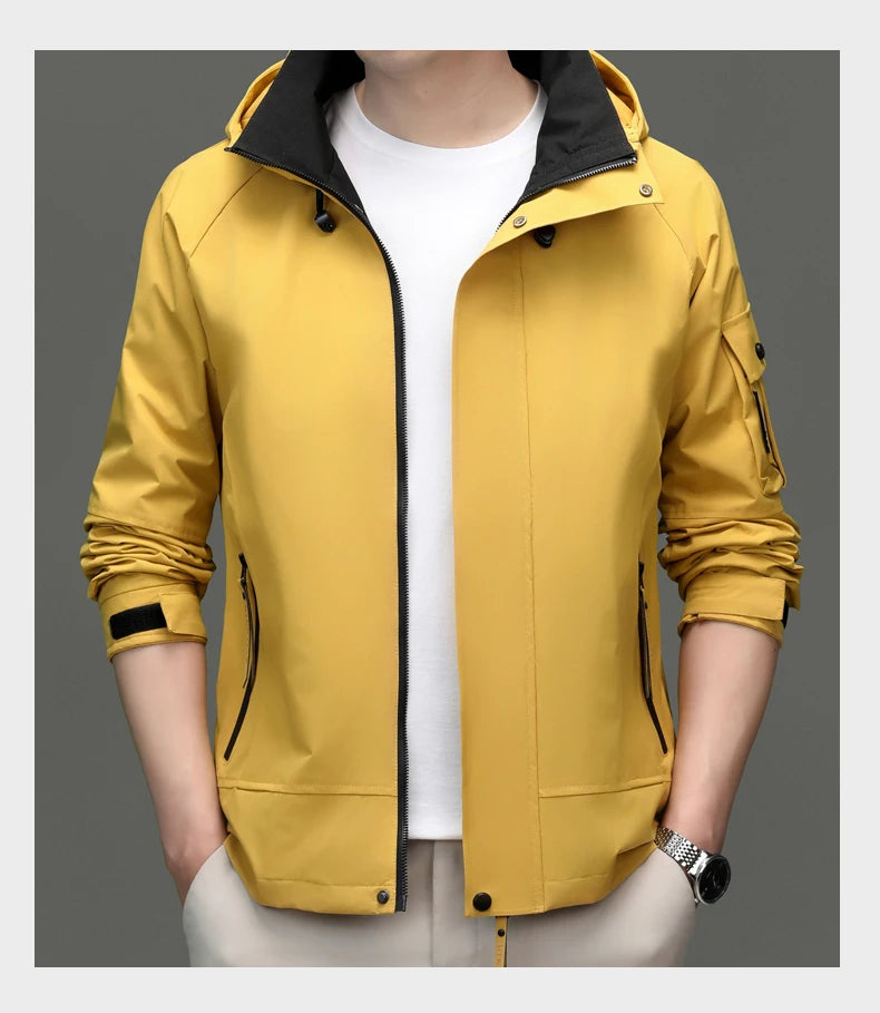 Top Grade Waterproof Designer Men Outdoor Jacket Soft Shell Autumn Windbreaker Casual Sports Coats Detachable Cap Outwear