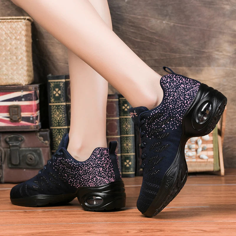 Breathable Dance Sneakers Woman Man Black Red Air Mesh Split-sole Square Dance Salsa Dancing Shoes Girls Ladies Sports Shoes
