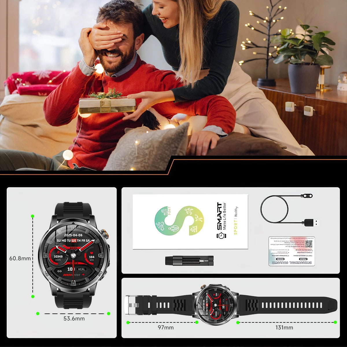 Fanwear men's smart watch SOS distress light +LED flashlight dual light mode 1000 mAh battery GPS trajectory 1.85 inch AMOLED