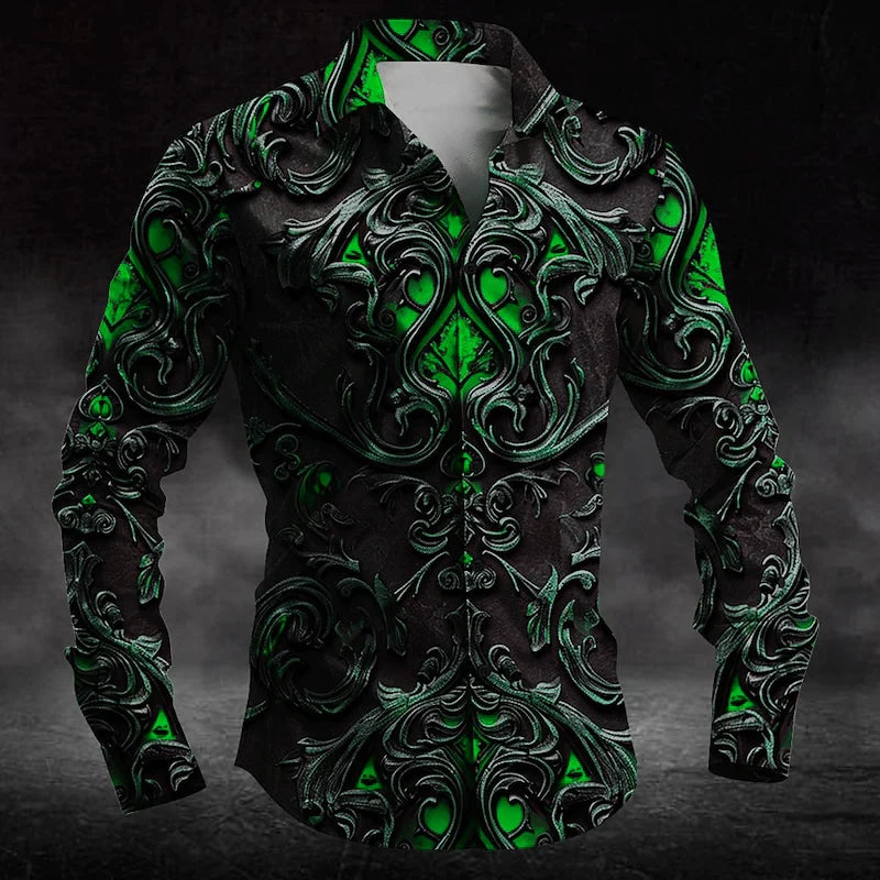 2024 Fashion Men's Collar Button Long Sleeve Shirt New 3D Printed Gradient Pattern Men's Shirt Casual Design Clothing Top