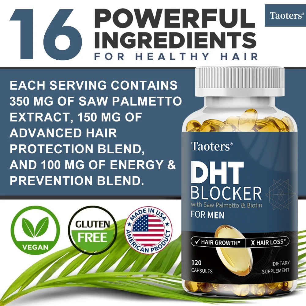 DHT Blocker Hair Growth Supplement - High Potency Biotin & Saw Palmetto for Hair Regrowth, Promote Urinary Tract Function