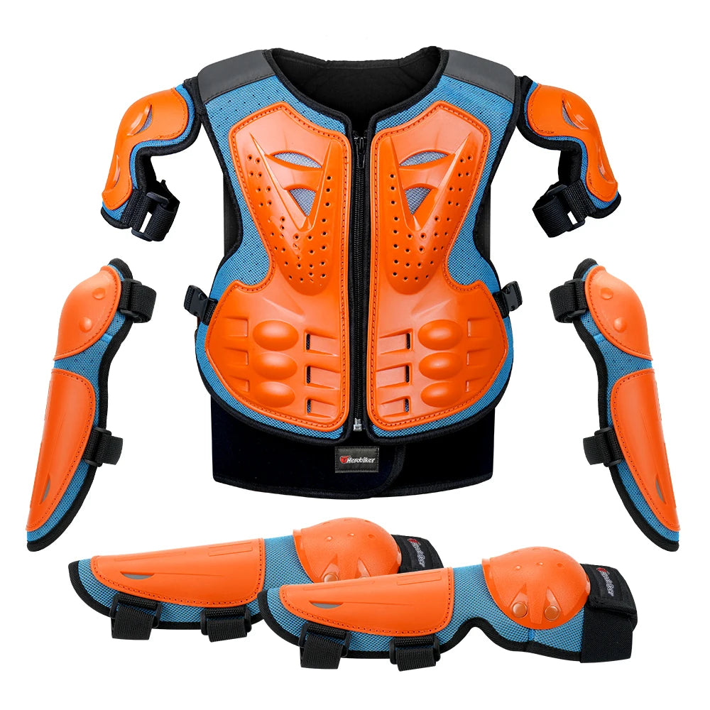 Kid's Motorcycle Armor Vest Protection Motocross Body Armor Jacket Protective Armors Riding Kneepads Moto Full Armor Children