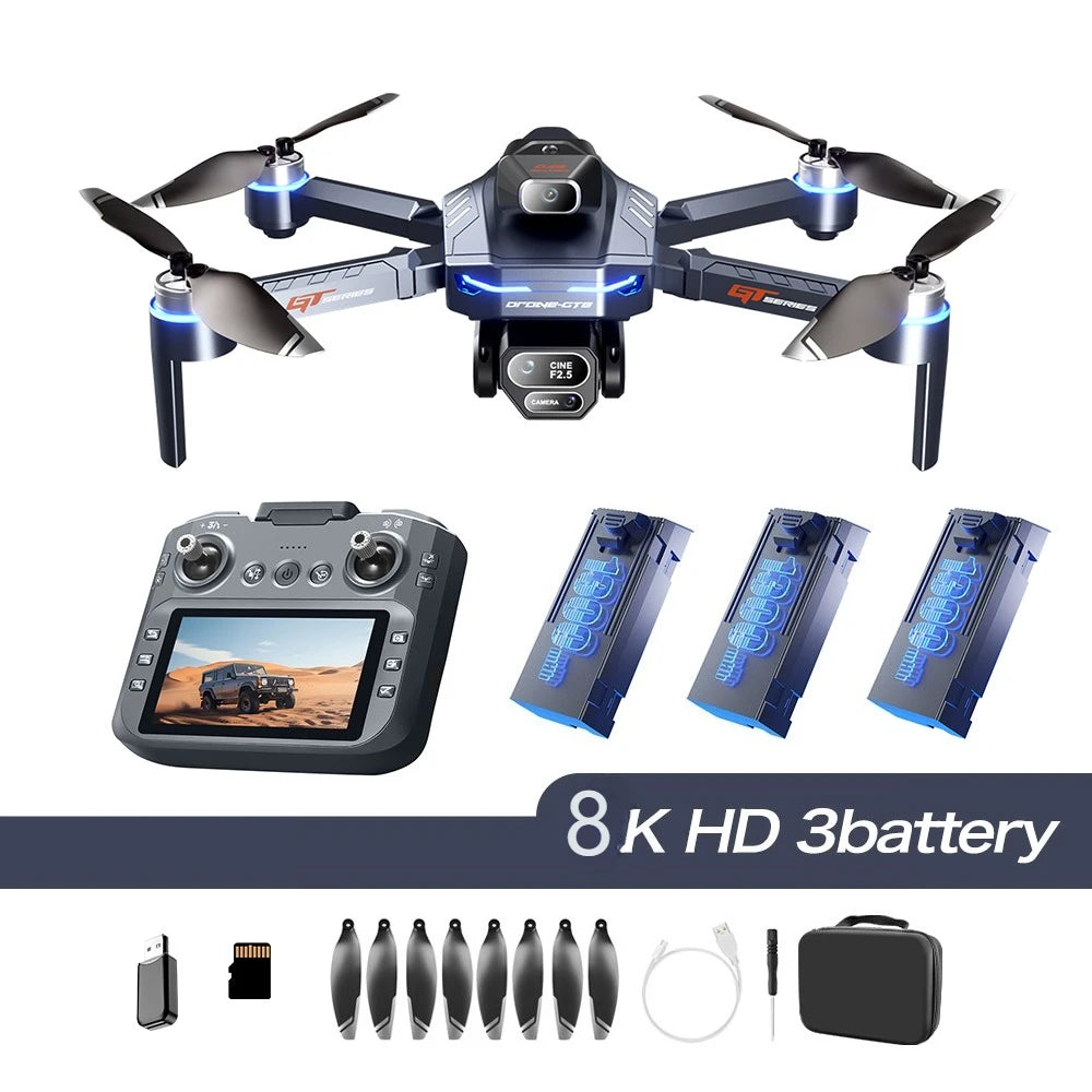 Drone 4K HD GT8 Camera Obstacle Avoidance Aerial Photography Brushless Drone with Screen Foldable RC Drone Quadcopter RTF