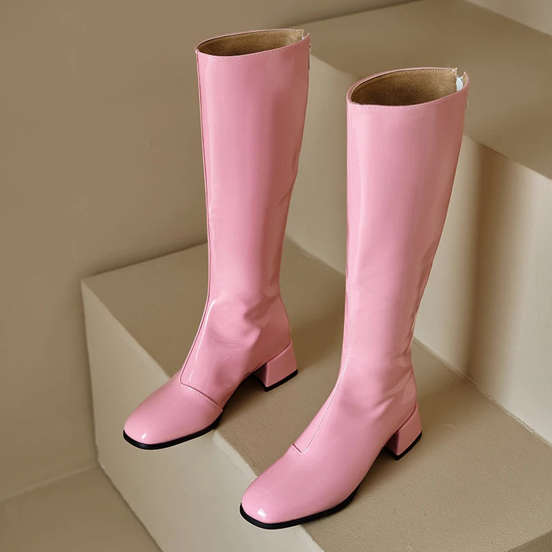 Women's Knee High Boots Winter Shoes 2025 Gold Silver Low Heeled Long Boot Ladies Party Footwear Shoes Large Size 45 Waterproof