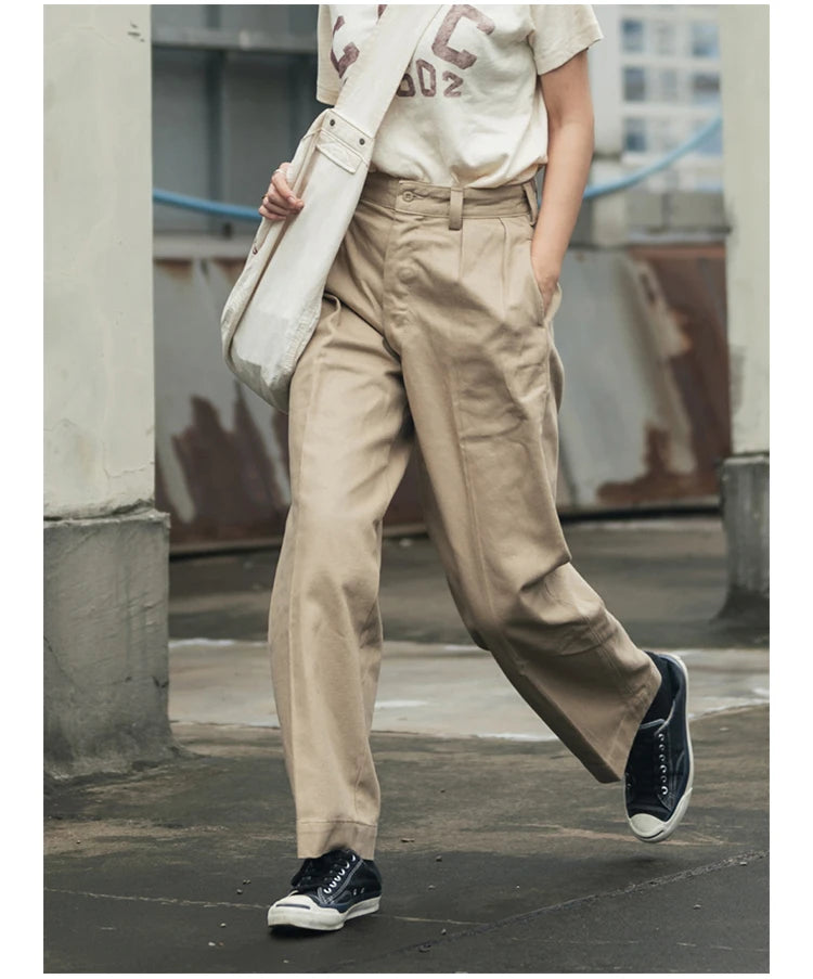 Non Stock French Army M-52 Chino Pants Men's Double Pleated Twill Casual Trousers Straight Leg