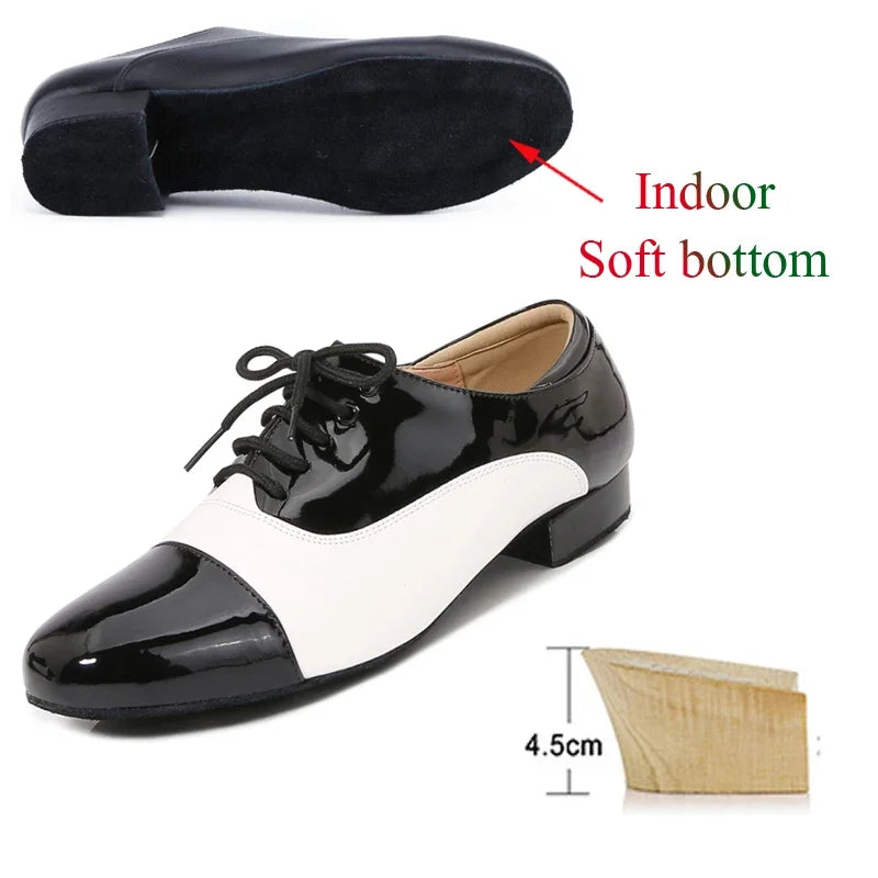 Men's Latin Dance Shoes, Classic Black and White Men's Dance Shoes, Modern Dance Performance Competitions, Sports Shoes