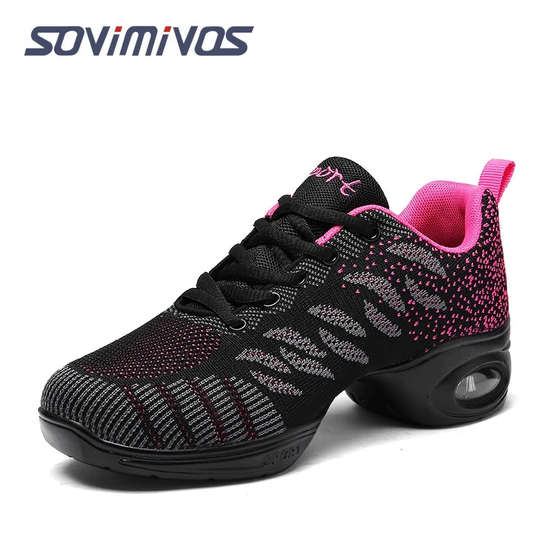 Breathable Dance Sneakers Woman Man Black Red Air Mesh Split-sole Square Dance Salsa Dancing Shoes Girls Ladies Sports Shoes