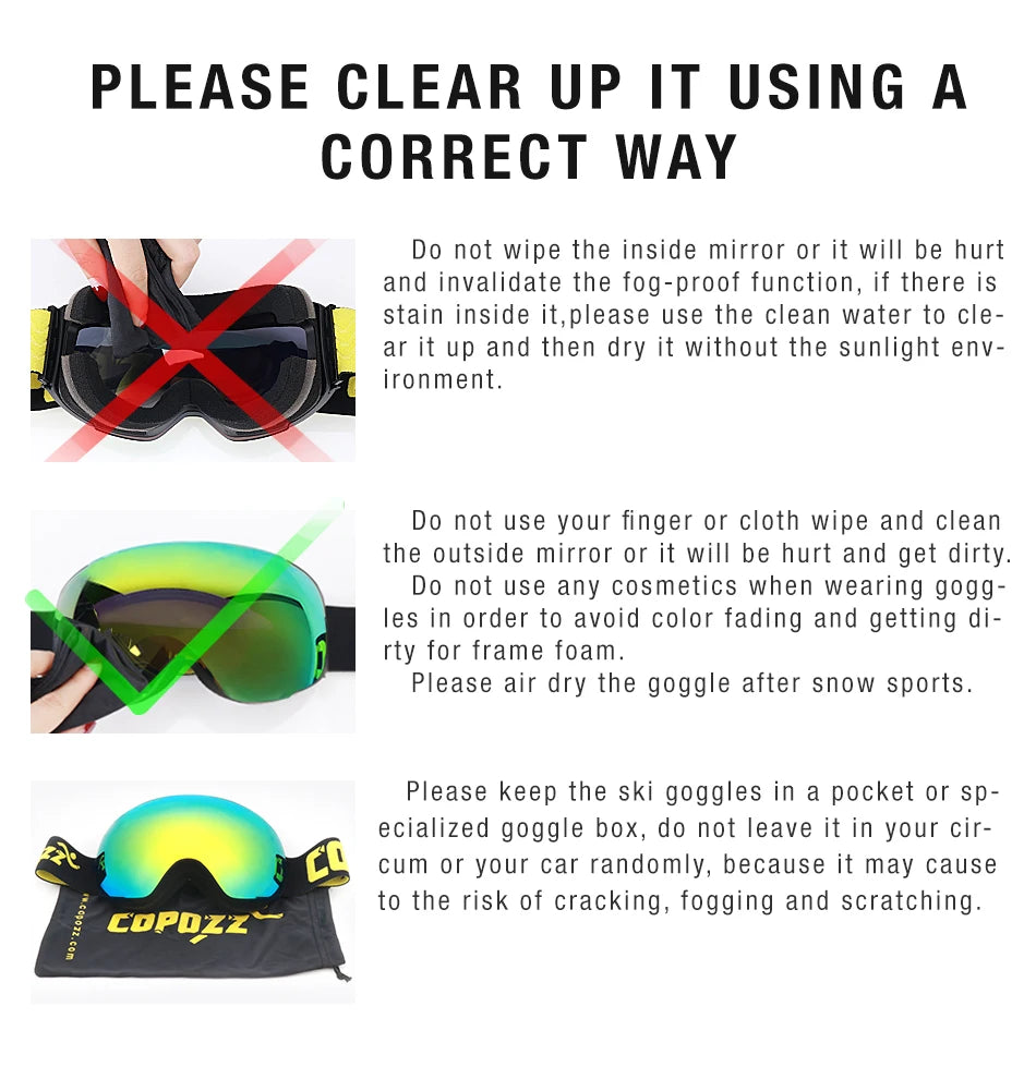 COPOZZ Magnetic Ski Goggles Men Women UV400 Protection Anti-Fog Ski Mask Outdoor Sport Snowboard Skiing Eyewear Adult