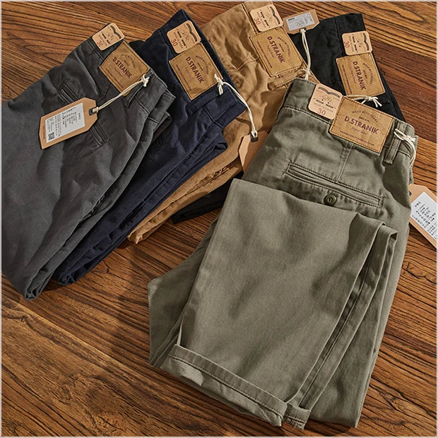 American Retro Workwear Pants Men's Heavyweight Chino Casual Straight Leg Tapered Versatile Cotton Urban Faion Trousers