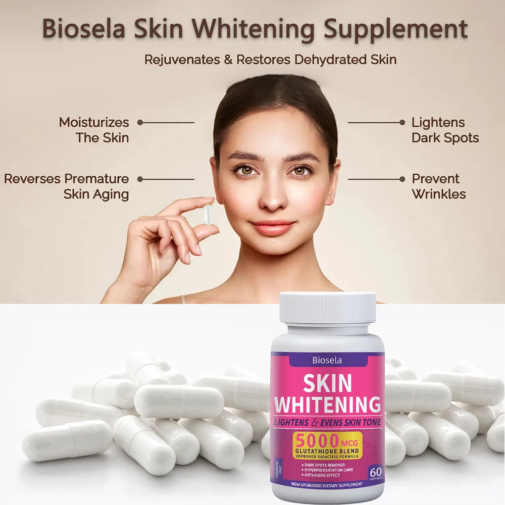 Glutathione Whitening Pills Dark Spots & Acne Scar Remover 5000mcg Vegan Skin Bleaching Pills with Anti-Aging & Antioxidant
