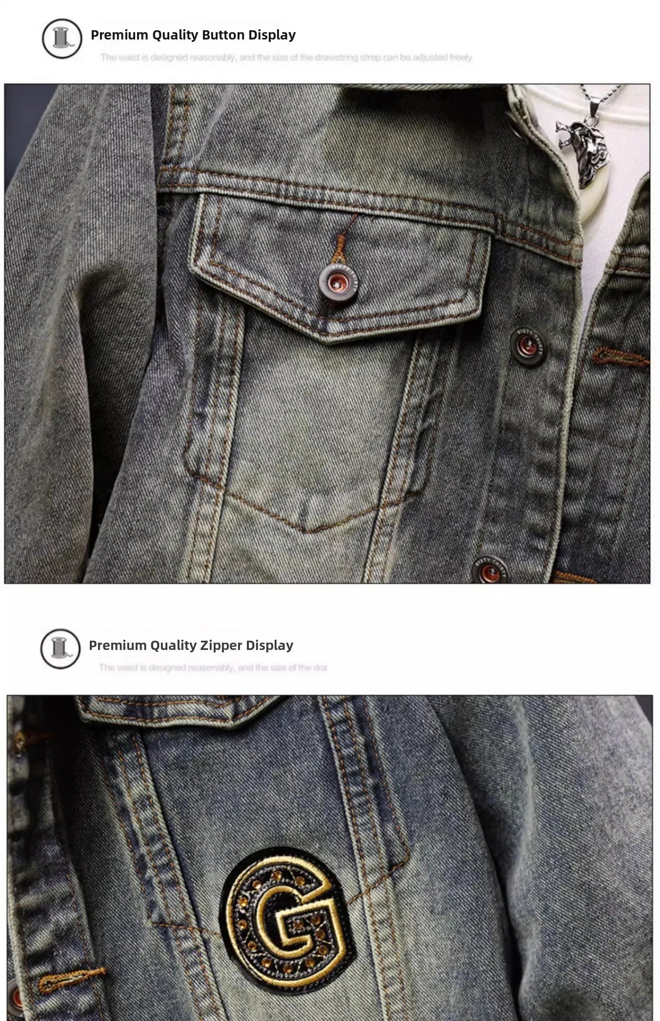 Faionable Retro Motorcycle Jaet Men's Light Colored Embroidered Denim Coat Sli Casual Cotton Polyester Blend Outerwear