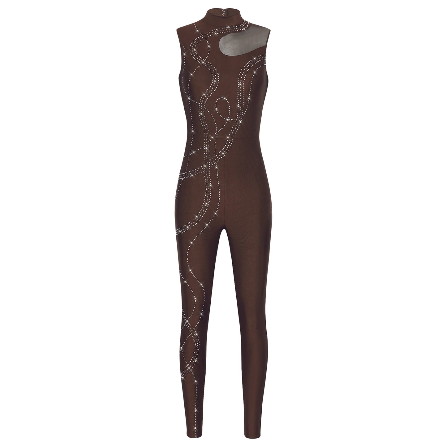 Womens Rhythmic Gymnastics Artistic Figure Skating Dance Costume Shiny Rhinestones Ballet Dance Unitards Jumpsuit Full Bodysuit