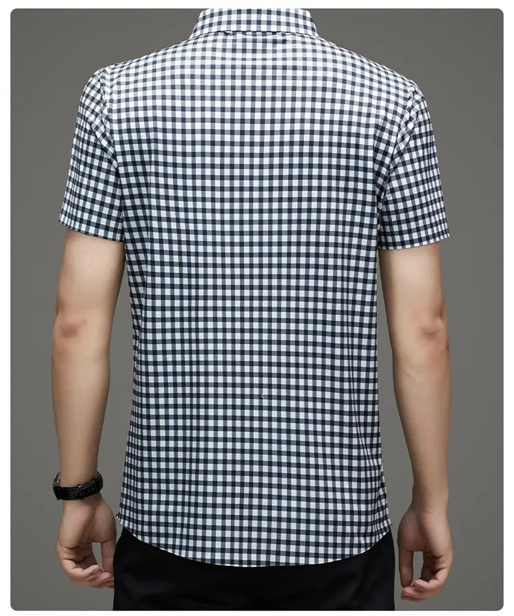 High End Man's Plaid Shirts Non-iron Business Fashion Leisure Tops Luxurious Male Short Sleeve Summer Quality Thin Shirt for Men