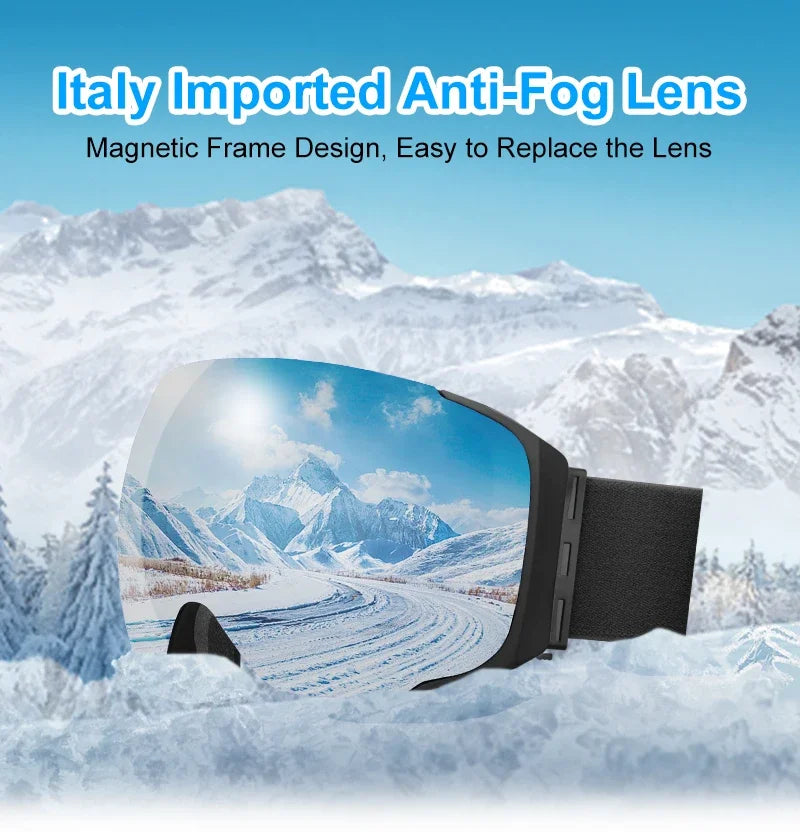 Ski Goggles Winter Professional Magnetic Double Layer Anti-Fog UV400 Anti-UV Snowboard Goggles Interchangeable Lens Ski Mask