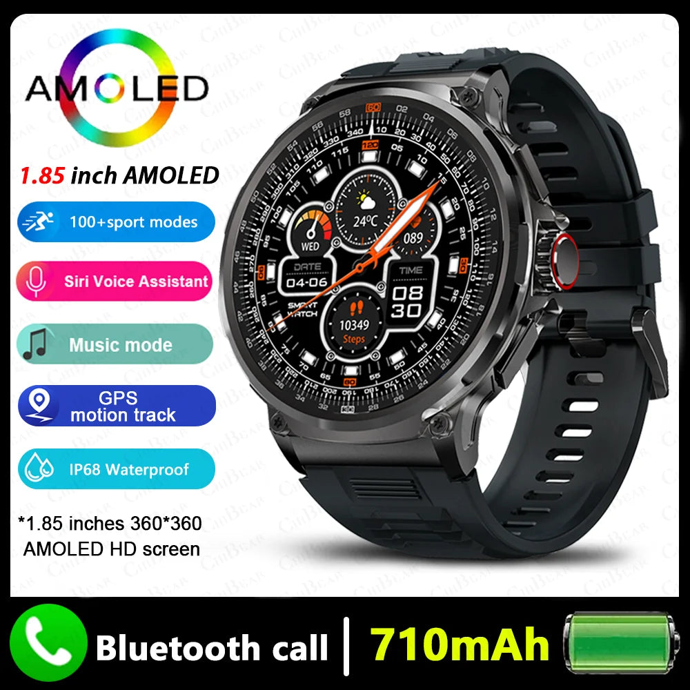 2025 New Military GPS V69 Smart Watch Men 1.85 inch 710 mAh Heart Rate GPS Sports IP68 Waterproof Bluetooth Talk  Smartwatch Man