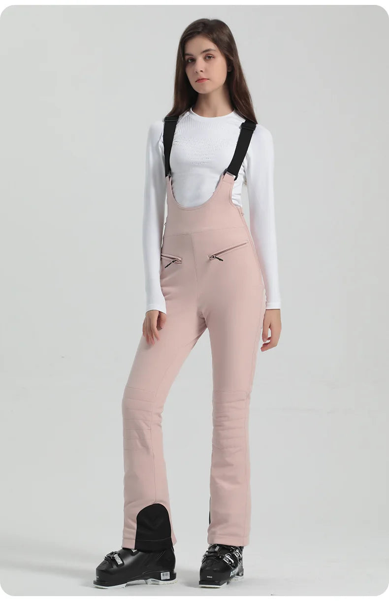 2024 Gsou Snow Winter Ski Pant Women Snowboard Strap Trouser High Waist Elastic Windproof Waterproof Thicken Thermal for Outdoor