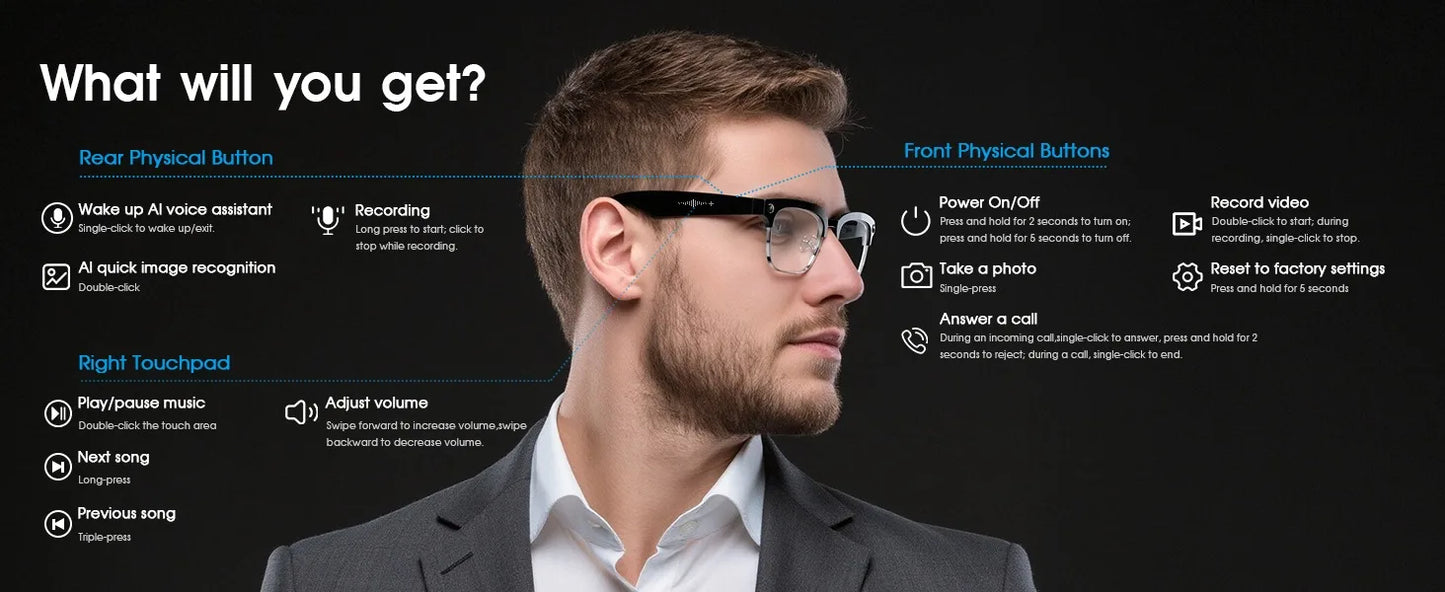 2025 New Upgrade Smart Glasses With Camera Video Recording AI Photo Recognition Bluetooth Call Translation Voice Sunglasses Man