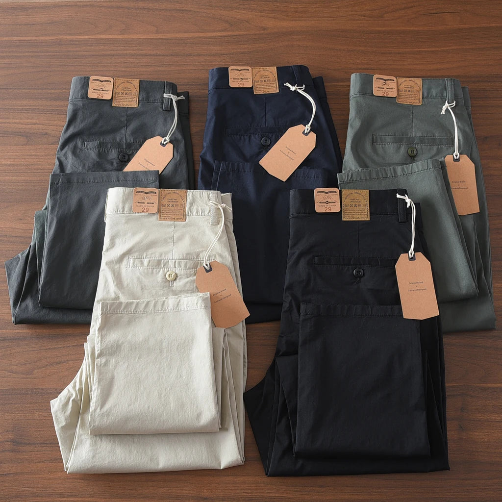 2025 Summer New American Retro Thin Micro Elasticity Casual Pants Men's Simple 97% Cotton Slim CHINO Business Straight Trousers