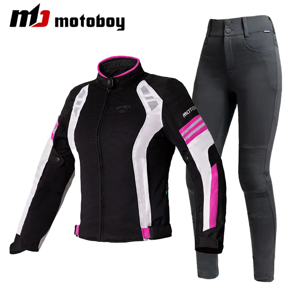 Women Motorcycle Jacket Four Seasons Breathable Lightweight Mesh Cycling Moto Jacket Protector Motocross Suit CE Protective
