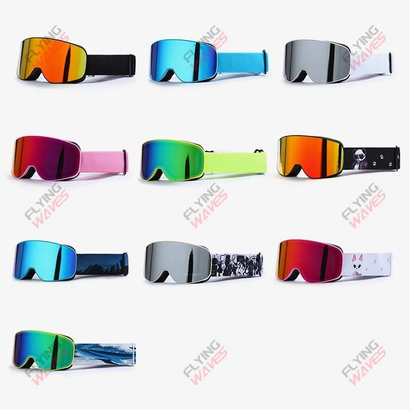 Kids Full REVO Coating OTG Ski Goggles Double-Layer Lens Anti-Fog Windproof UV Protection Snowboard Snow Glasses for Girls Boys