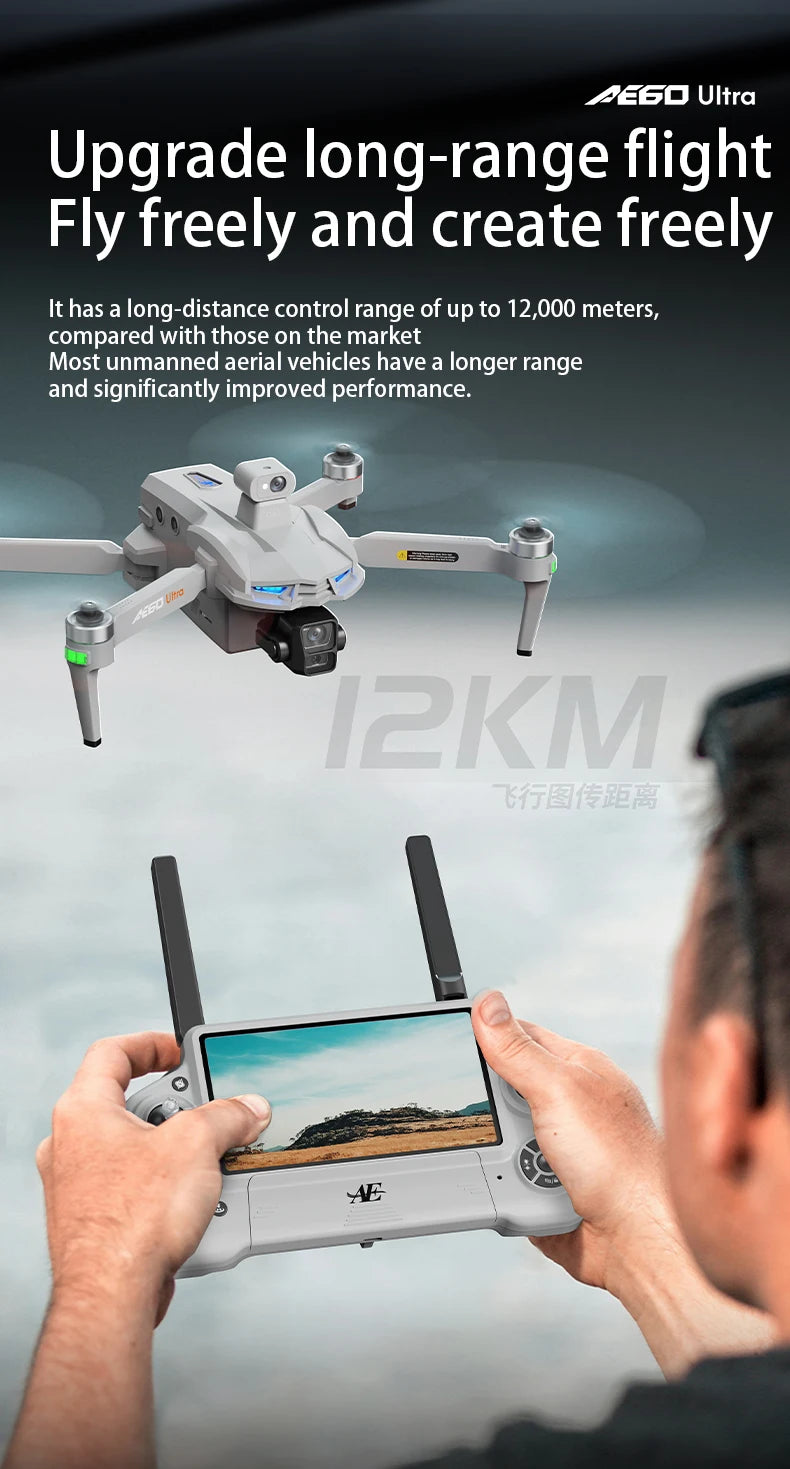 AE60 Ultra GPS Drone Profesional 8K HD Camera 3-axis gimbal Aerial Photography 12KM Obstacle Avoidance FPV Airdrop Fishing Drone