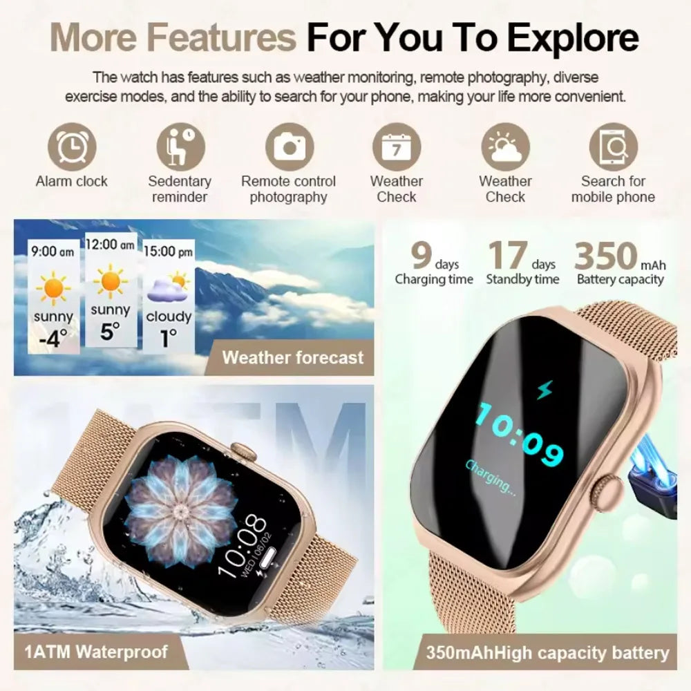 2026 New Bluetooth Call Smart Watch Women Customisable Dials Waterproof Sports Fitness Tracker Fashion Ladies' Smartwatch+Box