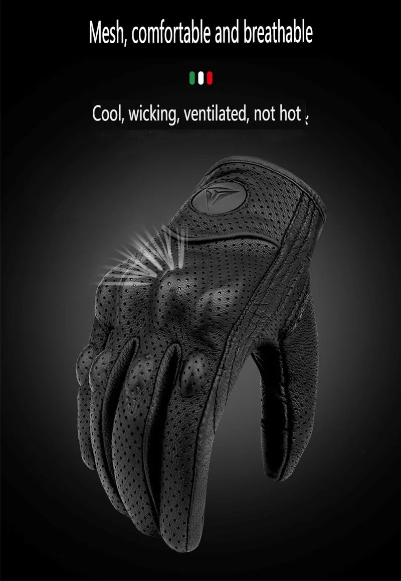 Mens Women 4 Season Driving Supertech Black/White Motorcycle Leather Gloves Racing Glove Motorbike Cowhide Race Bike Knight