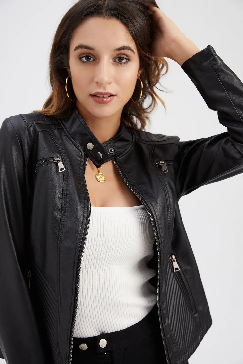 2026 New Lavender Purple Women's Long Sleeve PU Jacket, Fashion Motorcycle Leather Jackets, Red Coat, Black Outerwear.