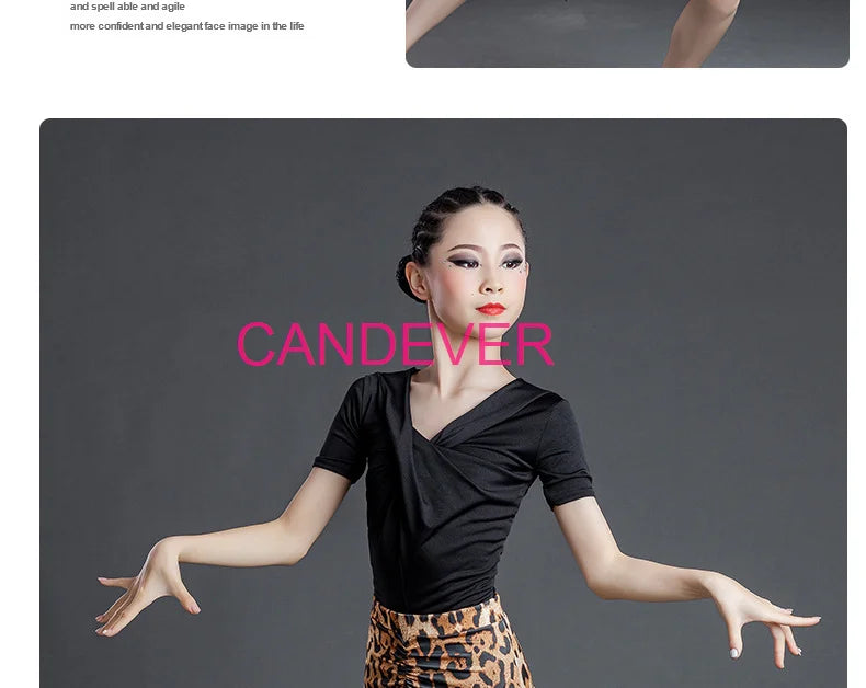 sexy Latin Dance Costume For Girls Ballroom Salsa Tango top Skirts Kids Child lace Leopard Latin Dance Split Dress Leotard Skirt