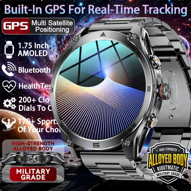 2026 New Military Smart Watch 1000Mah Battery GPS Compass 10ATM Waterproof Tactics Sports Flashlight BT call Smart Watch For Men
