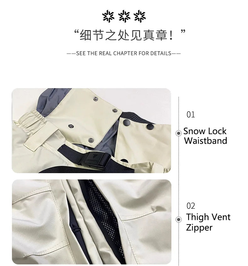 John Snow 2025 Unisex 3L Snow Pants Waterproof Windproof Insulated Cargo Wide-Leg Ski Pants for Men & Women Outdoor Snow Sports