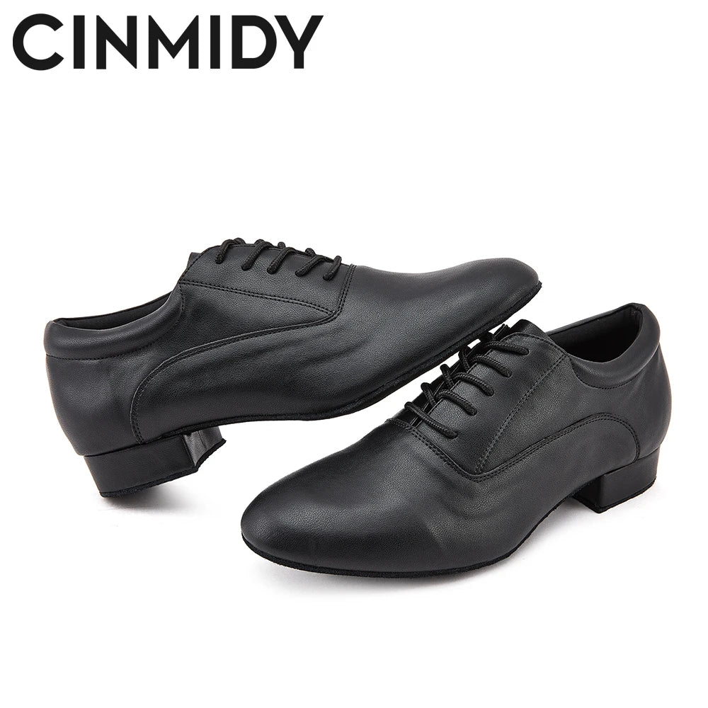 CINMIDY Male Genuine Leather Dance Shoes Black Latin Dance Shoes for Men  Modern Standard Sneaker  Party Shoes Heeled 2.5cm