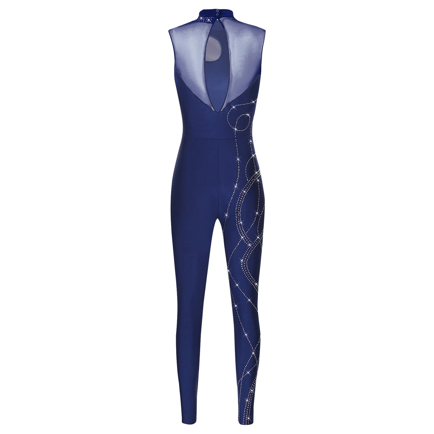 Womens Rhythmic Gymnastics Artistic Figure Skating Dance Costume Shiny Rhinestones Ballet Dance Unitards Jumpsuit Full Bodysuit