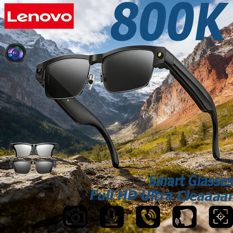 Lenovo HD AI Smart Glasses Photochromic Chat GPT Camera Bluetooth Call Voice Assistant Music Player Translation Semi-Rimless