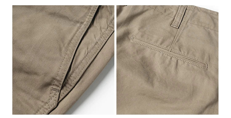 Qingtian Twill Chino Pants Vintage Workwear Men's Amekaji Khaki Trousers Loose Straight Leg