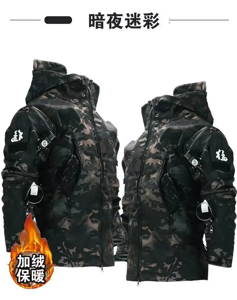 Skin Soft Shell Jacket Men's Winter Waterproof and Windproof Jacket Velvet Warm Cycling Mountaineering Ski Jacket Camouflage