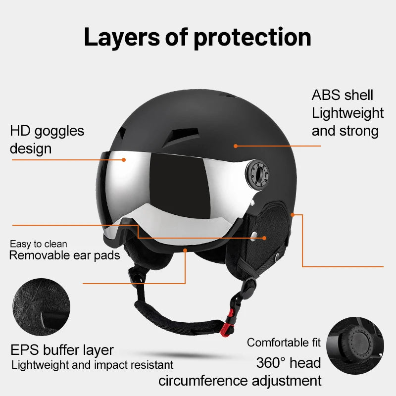 Eastinear Ski Helmet Ski Goggles Helmet Integrated Warm and Anti-collision Outdoor Ski Safety Equipment for Adults and Children