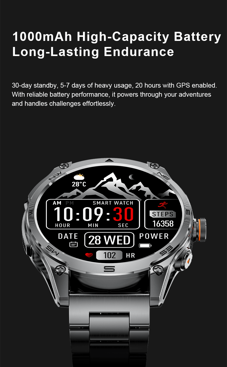 2026 New Military Smart Watch 1000Mah Battery GPS Compass 10ATM Waterproof Tactics Sports Flashlight BT call Smart Watch For Men