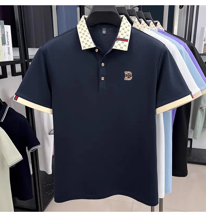 Advanced letter embroidery short sleeve polo shirt light luxury brand business leisure summer men's T-shirt fashion lapel top