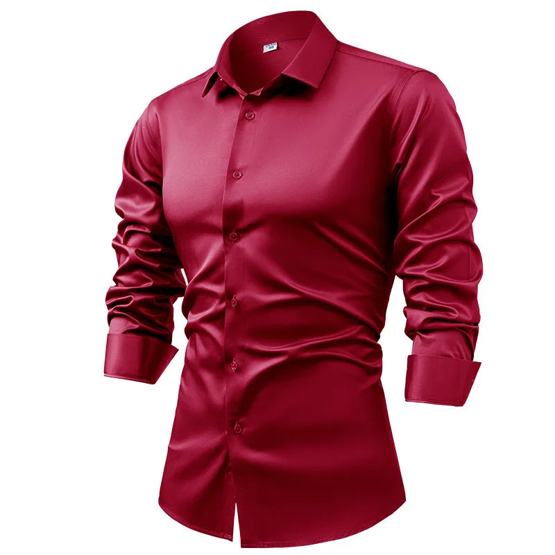 Silk cotton long sleeved shirt men's pure white shirt 2025 spring high-end sense inch shirt casual business suit formal wear