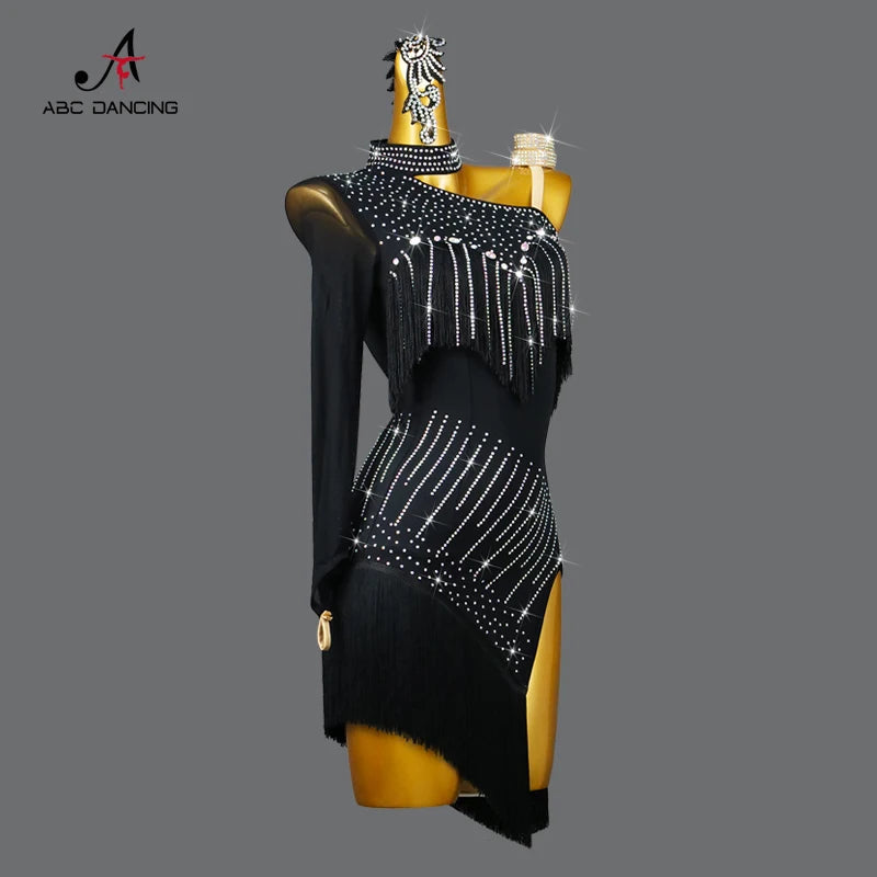 New Black Latin Dance Fringe Dresses Sexy Adult Women Competition Costume Ballroom Skirt Salsa Samba Party Stage Wear Customized