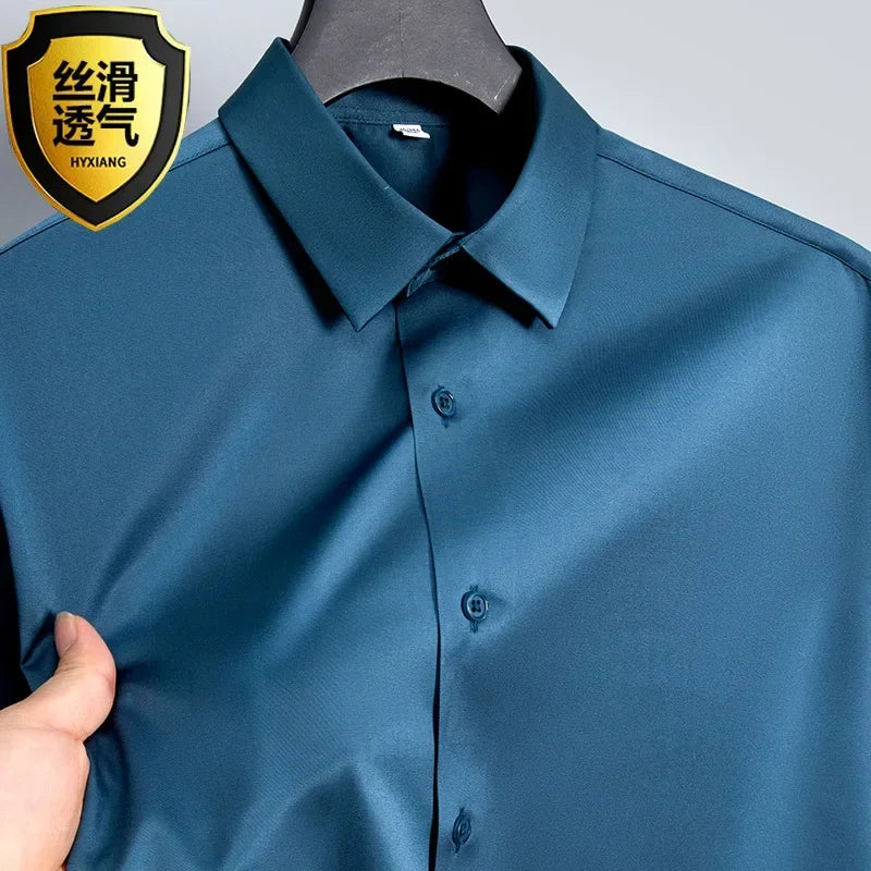 S-6XL White Shirt Men's Spring and Autumn Business Dress Non iron Korean Fit Anti wrinkle Solid Color Shirt