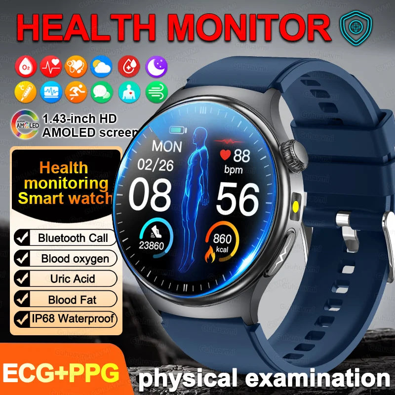 2026New Health Diagnosis Smart Watches Men Sport ECG Heart Rate Blood Pressure Uric acid Waterproof Smartwatches For Men women