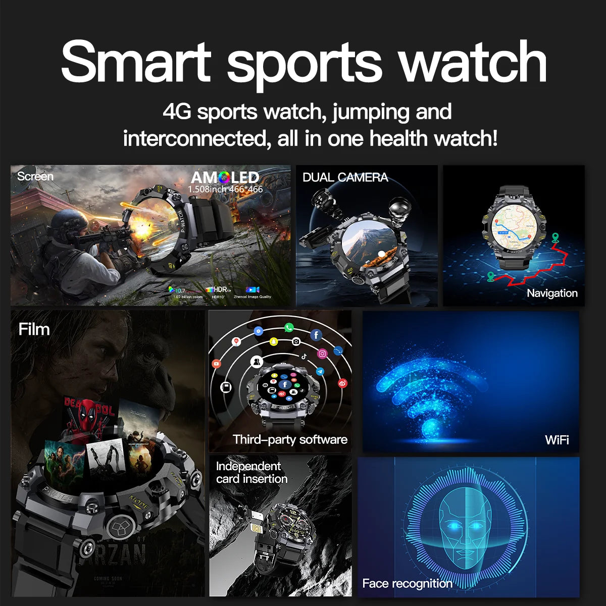 Q668 Smartwatch Android 10.0 Smart Watches With 1.95 inch Amoled Larger Screen insert 4g/5g Sim Card GPS WIFI IP68 Waterproof