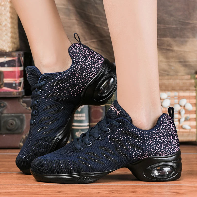 Breathable Dance Sneakers Woman Man Black Red Air Mesh Split-sole Square Dance Salsa Dancing Shoes Girls Ladies Sports Shoes