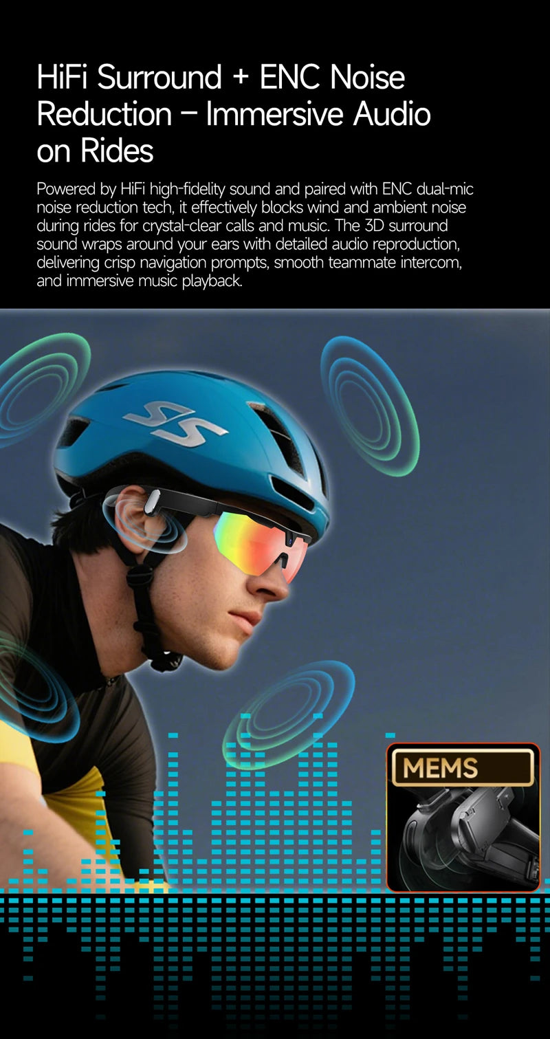 800W Pixel HD 4K Cycling Bluetooth Sports AI Smart Glasses For Photography Object Recognition Video Recording Navigation New