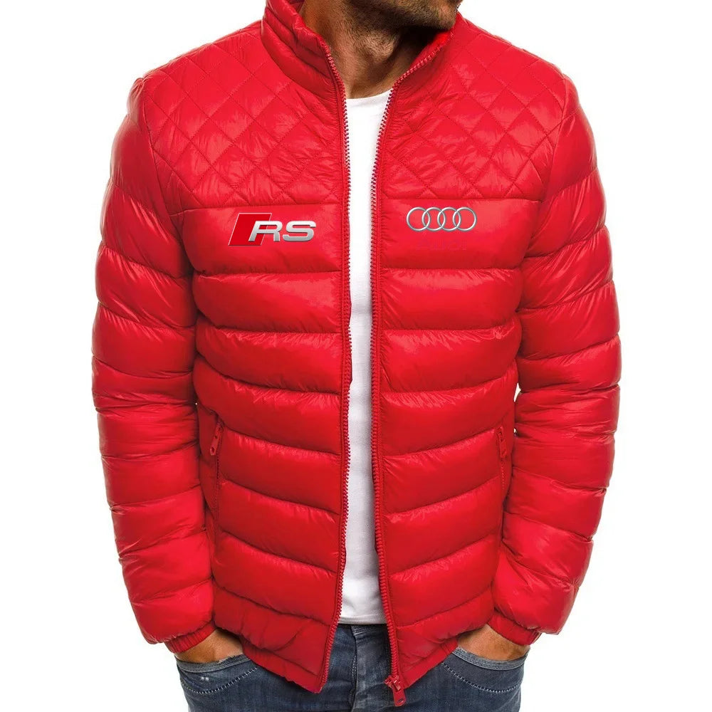 2025 new men's Audi winter casual men's thin chain jacket skiing thick streetwear fashion zipper diamond warm jacket