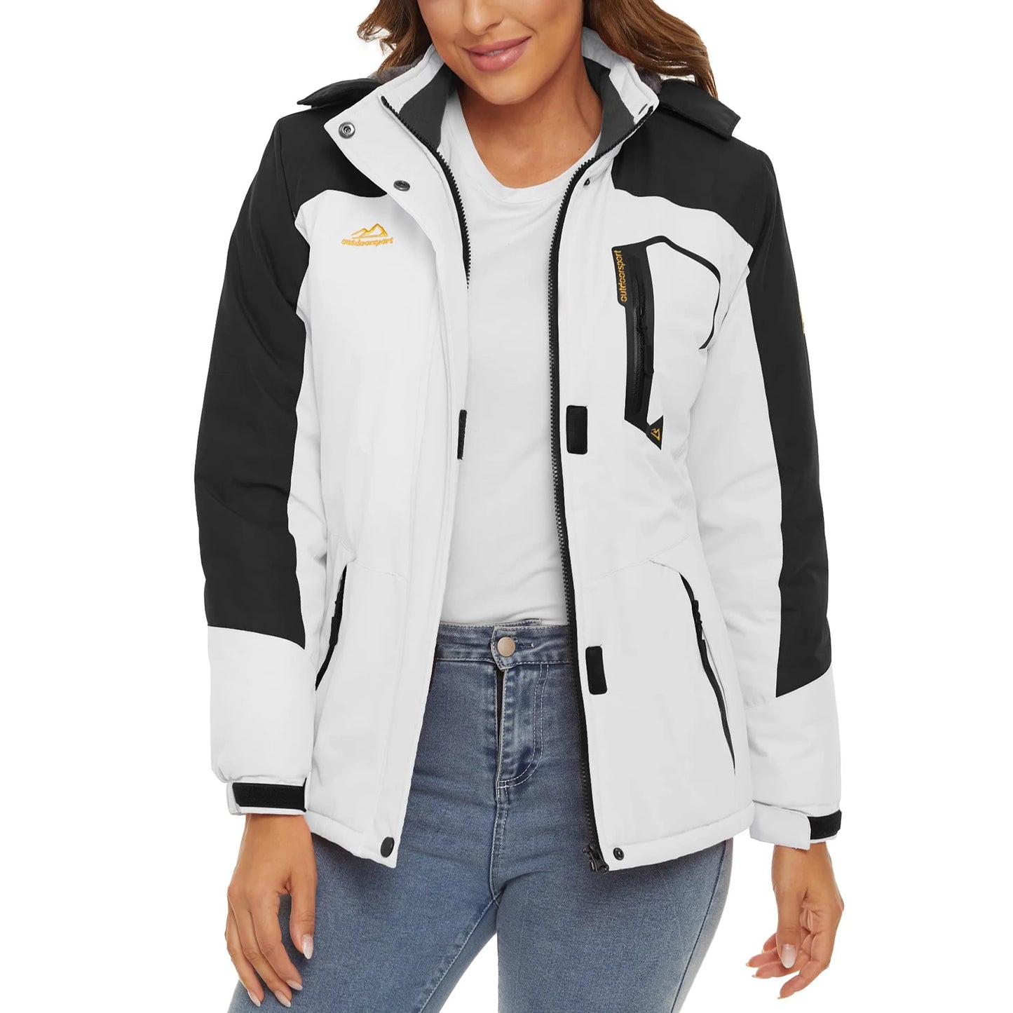 KEFITEVD Women's Winter Heavyweight Snowboard Skiing Jacket Outdoor Thermal Warm Hiking Jackets Coats Windbreaker Outwear Casual