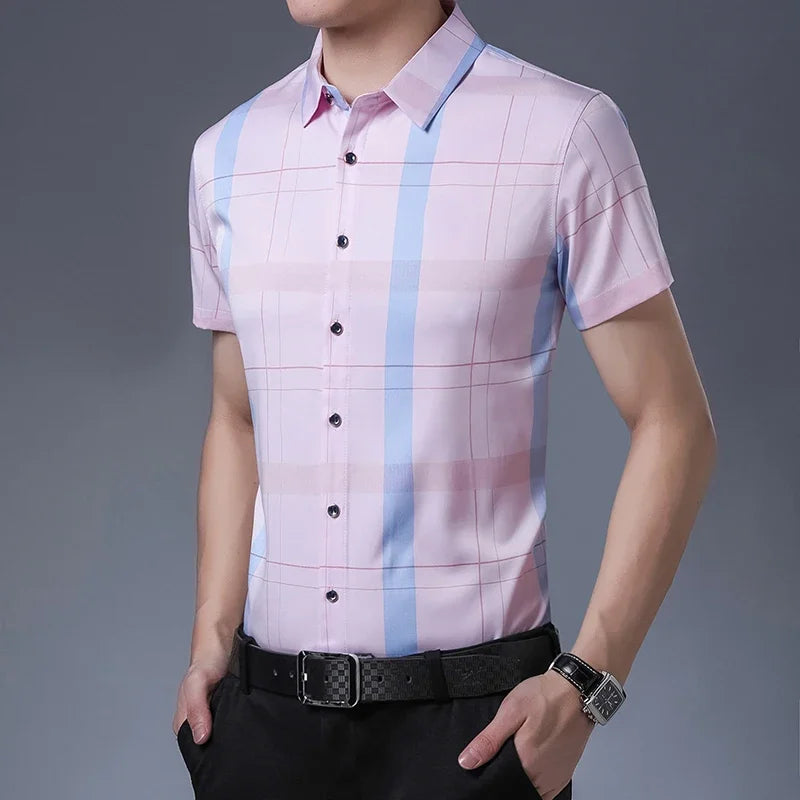 New Men's Casual Printed Short Sleeved Lapel Shirt for Summer Fashion Comfort No Ironing Wrinkle Resistant Top