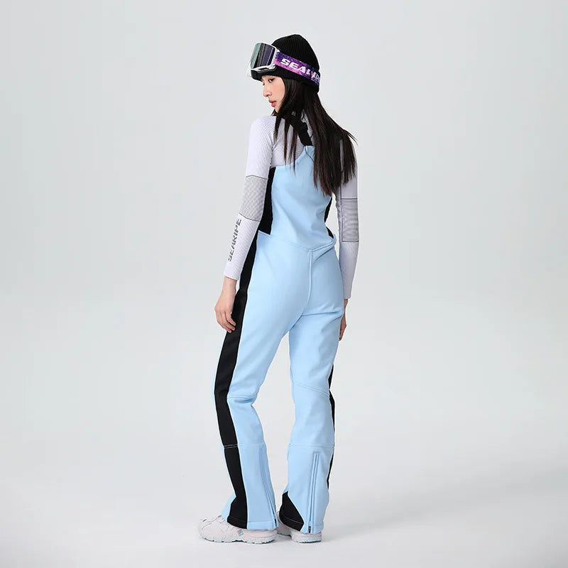 25-26 New Women's Ski Bibi Pants Waterproof Windproof Stretchy Anti-wear Solid Zipper Slim Resilient Outdoor Warm in Winter